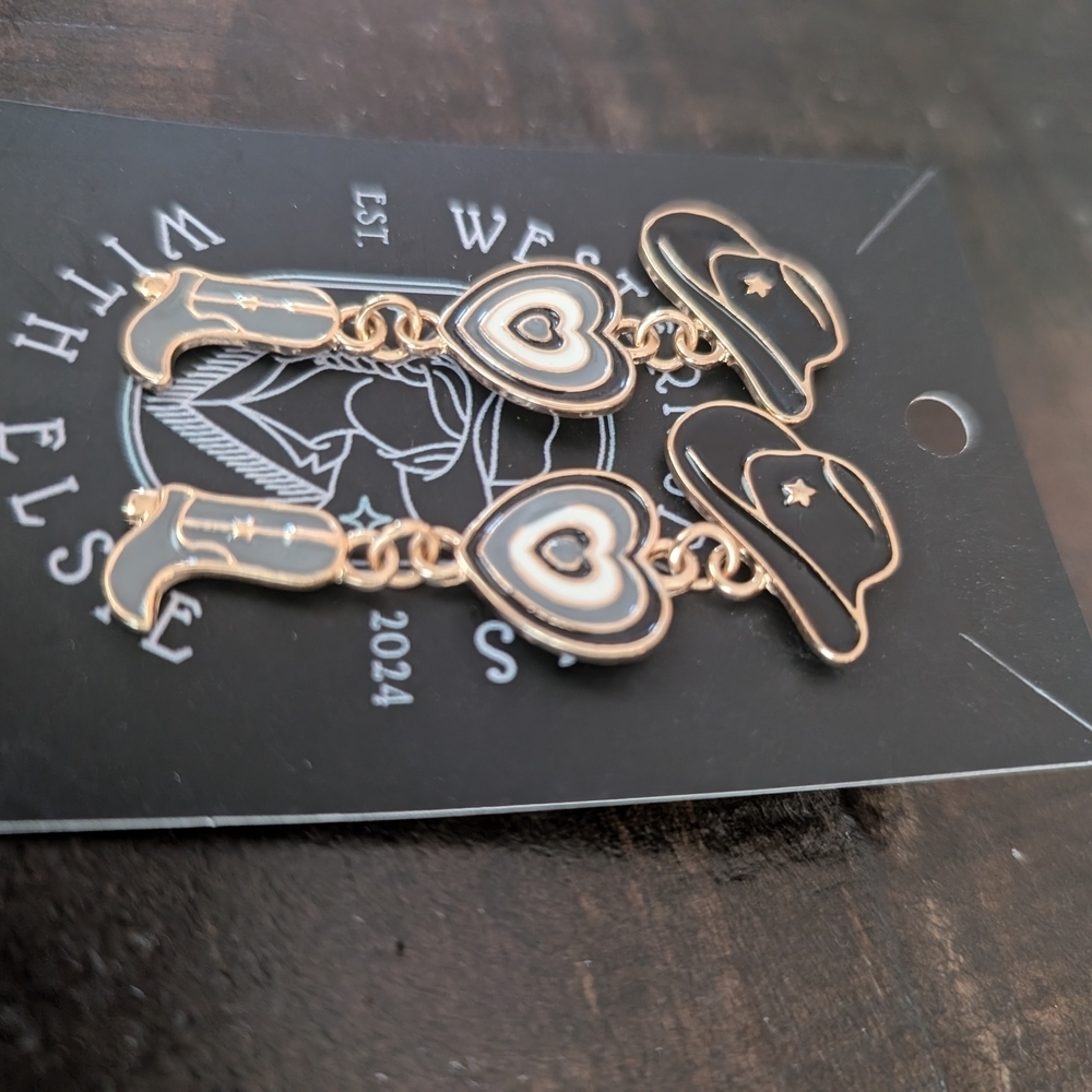 🎀$5 Western Cowboy Gold and Silver Heart and Circle Earrings - Picture 3 of 6